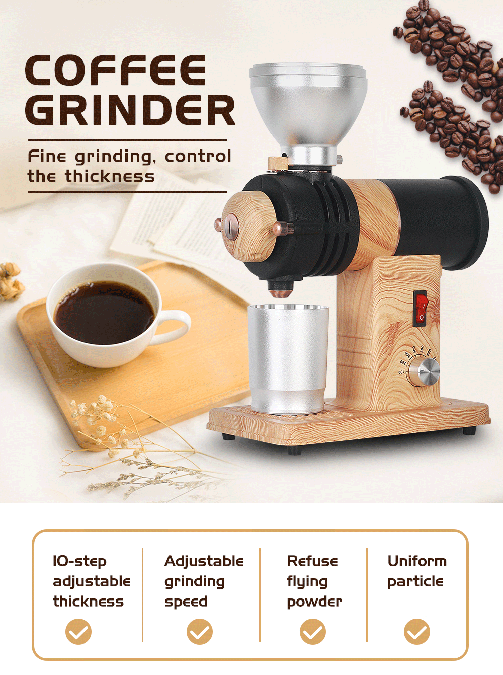 Electric Coffee Grinder with Aluminum Cup