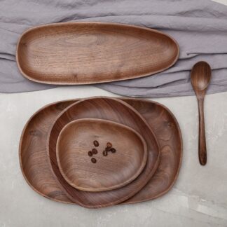 Irregular Shaped Walnut Wooden Dishes Set